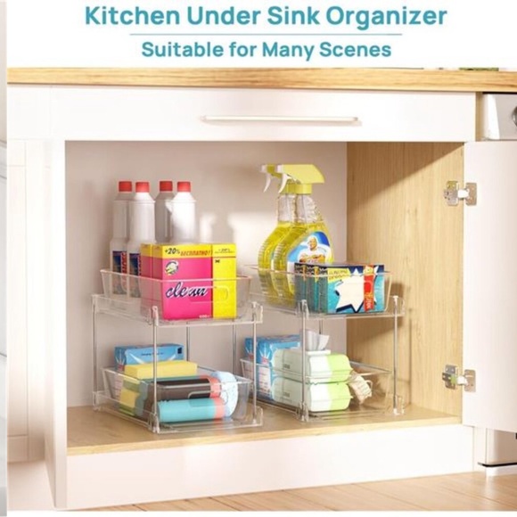 2 Tier Bathroom Storage Organizer, 4 Pack Clear Under Sink Organizers - Picture 7 of 9